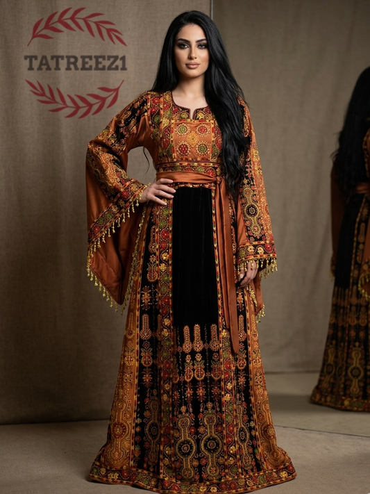 Bronze Glow Satin Bell Sleeve Thoub
