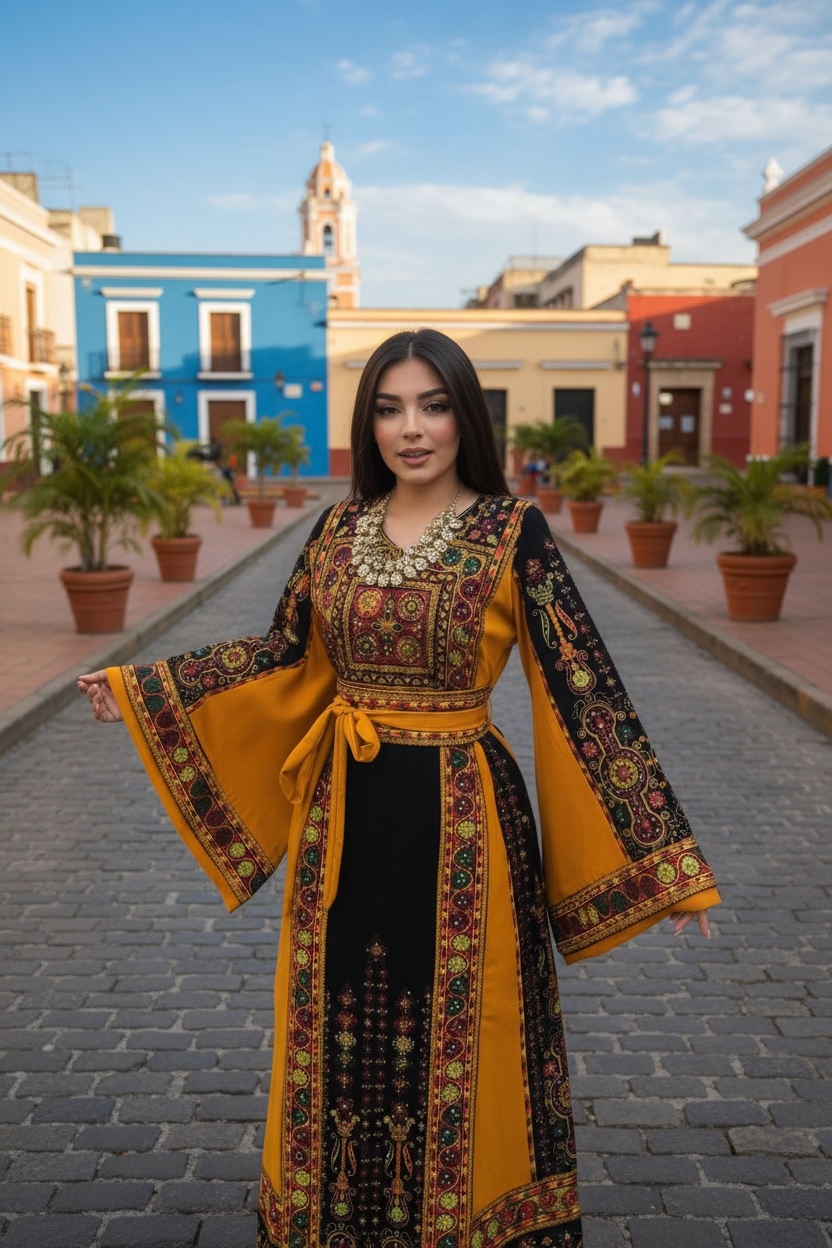 Midnight Velvet Embroidered Palestinian Fellahi Thobe