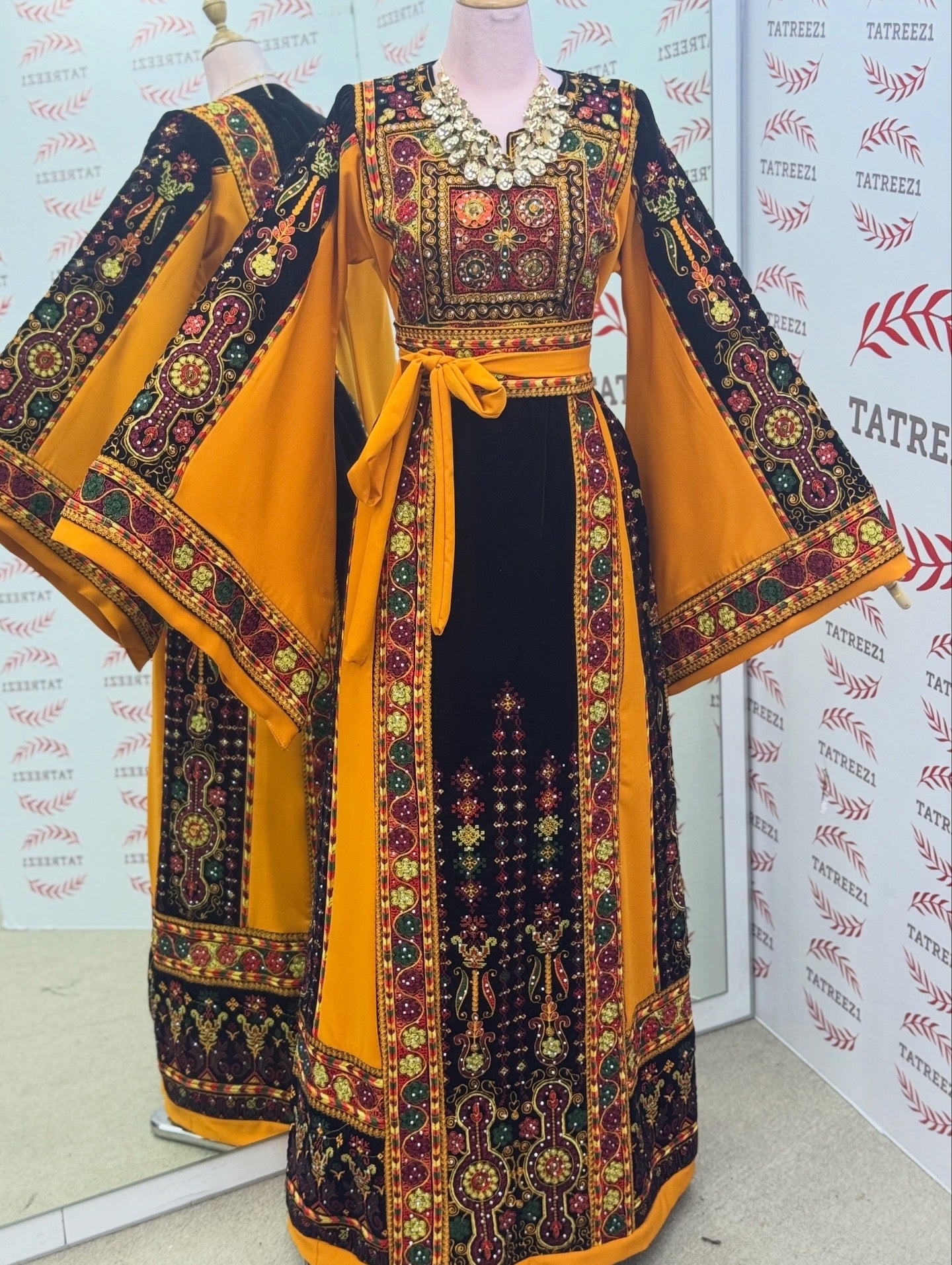 Midnight Velvet Embroidered Palestinian Fellahi Thobe