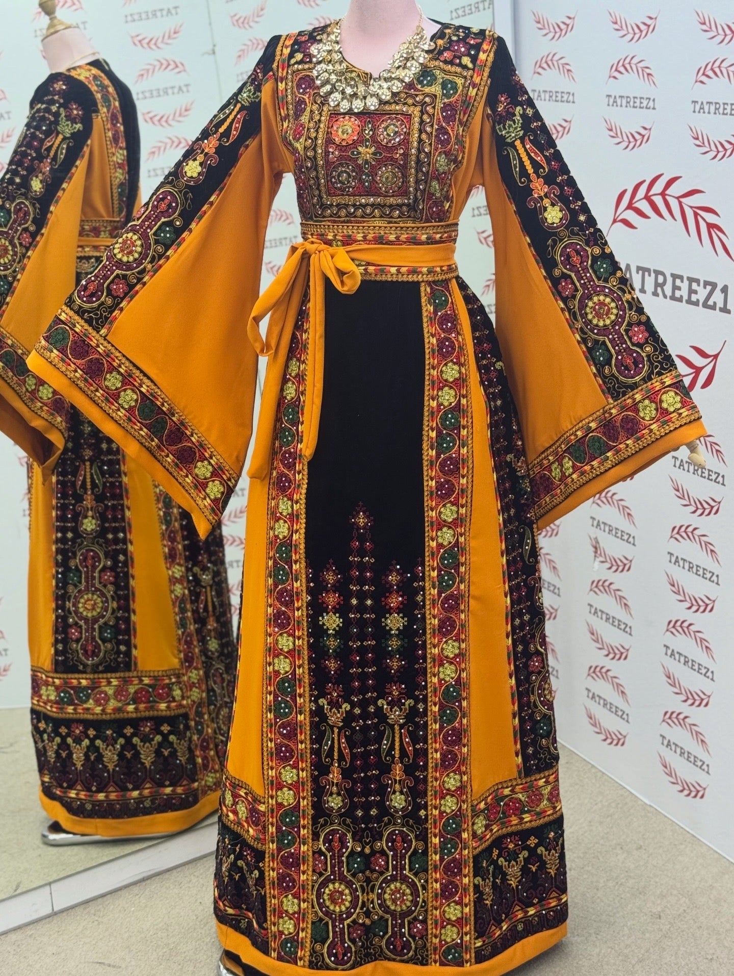 Midnight Velvet Embroidered Palestinian Fellahi Thobe