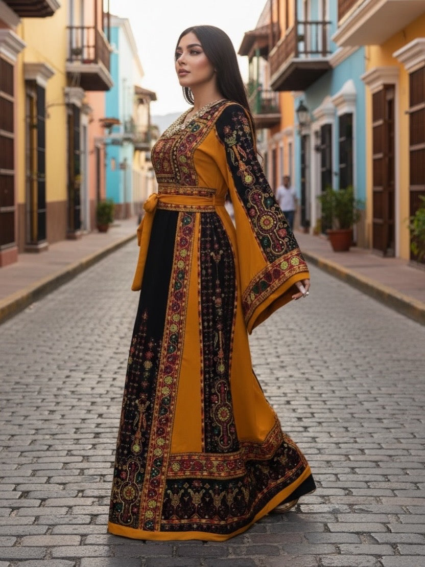 Midnight Velvet Embroidered Palestinian Fellahi Thobe