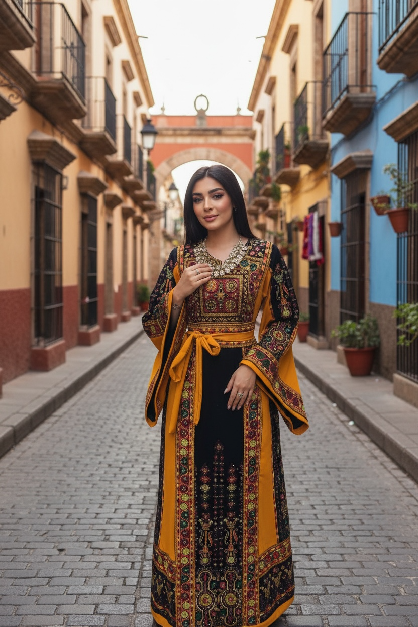 Midnight Velvet Embroidered Palestinian Fellahi Thobe