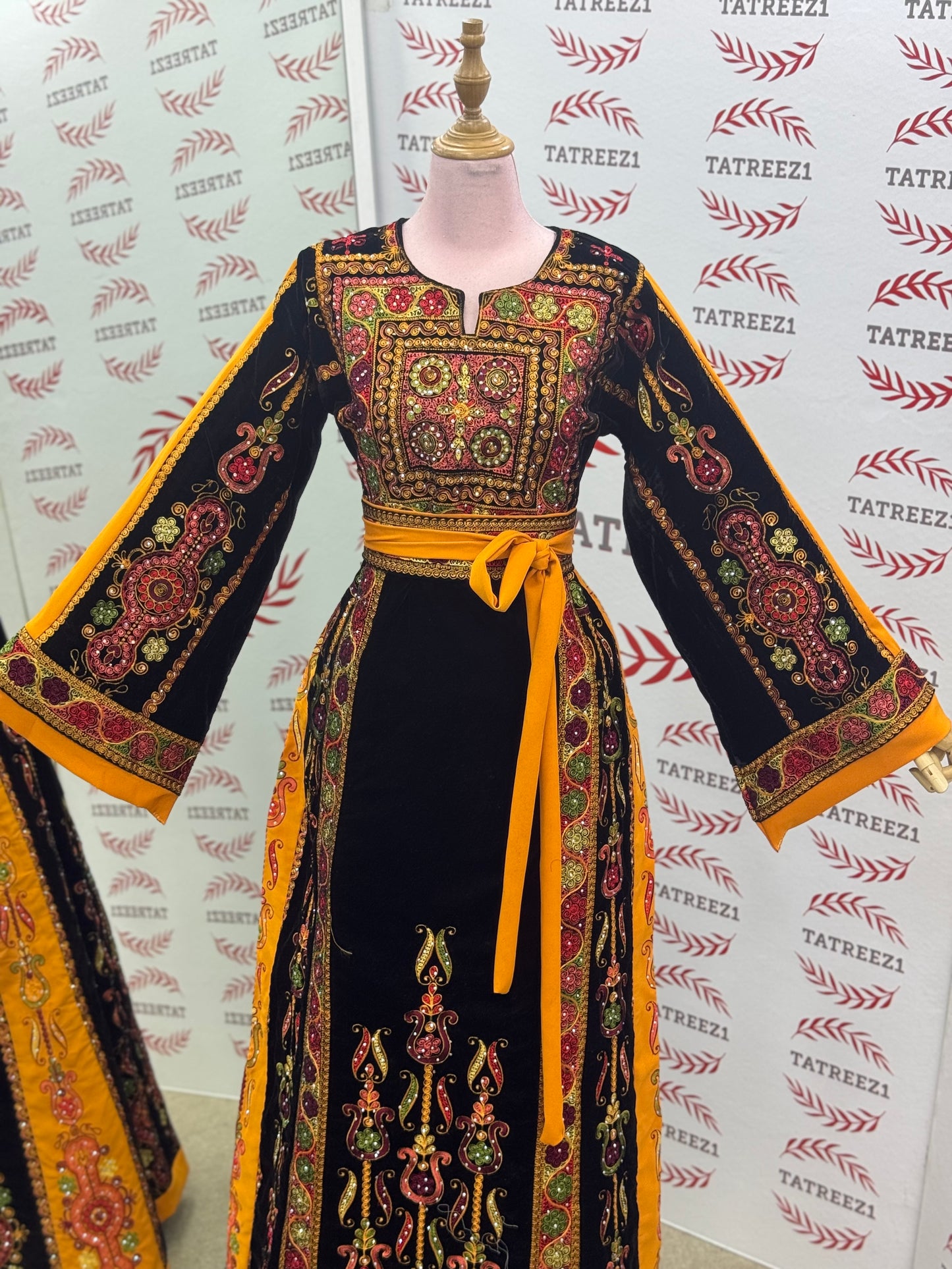 Midnight Velvet Malacca Embroidered Palestinian Fellahi Thobe