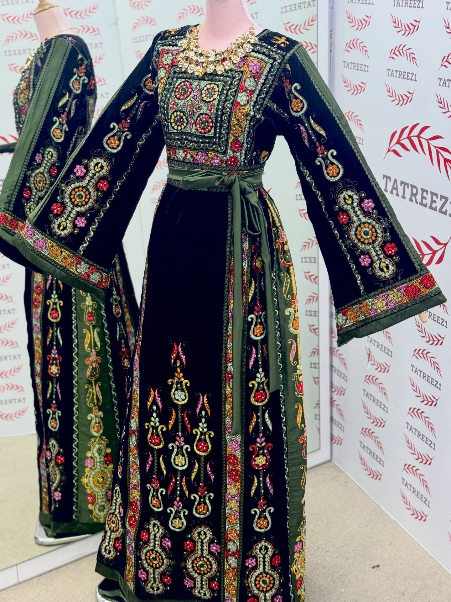 Midnight Velvet Malacca Embroidered Palestinian Fellahi Thobe