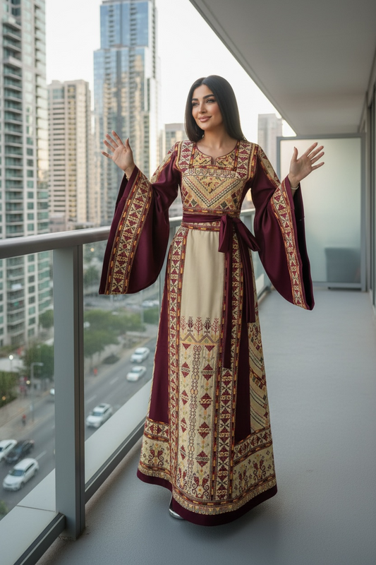 Maroon Embroidered Palestinian Fellahi Thobe