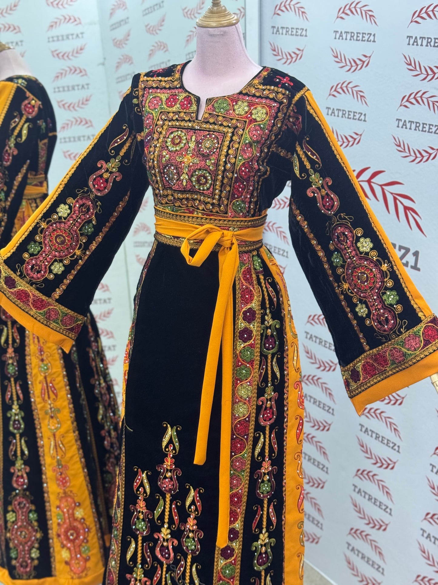 Midnight Velvet Malacca Embroidered Palestinian Fellahi Thobe