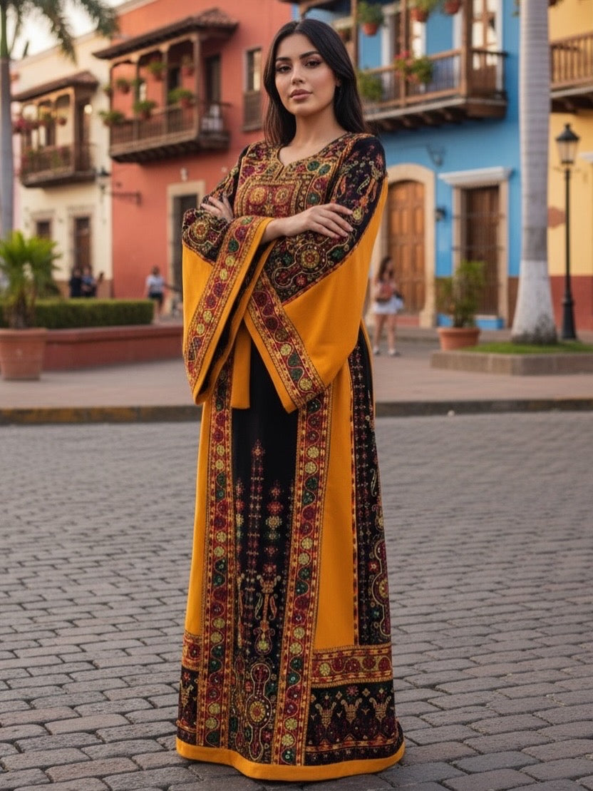 Midnight Velvet Embroidered Palestinian Fellahi Thobe