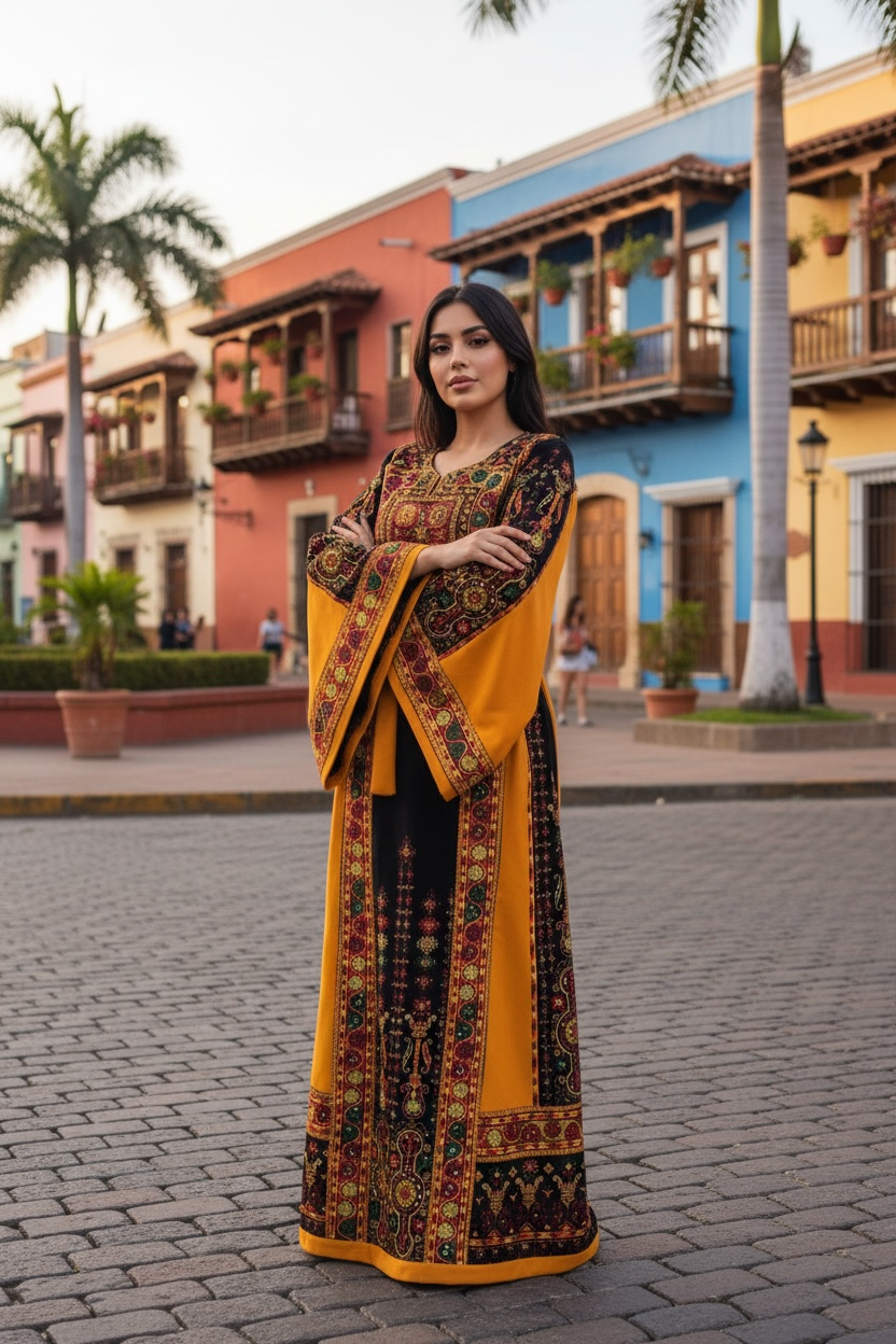 Midnight Velvet Embroidered Palestinian Fellahi Thobe