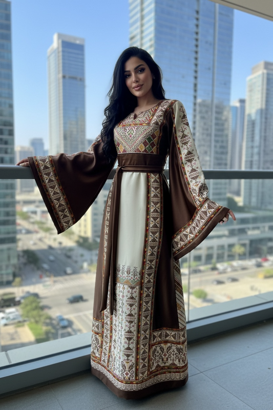 Brown Embroidered Palestinian Fellahi Thobe