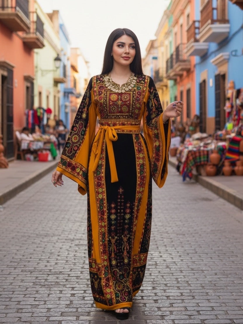 Midnight Velvet Embroidered Palestinian Fellahi Thobe