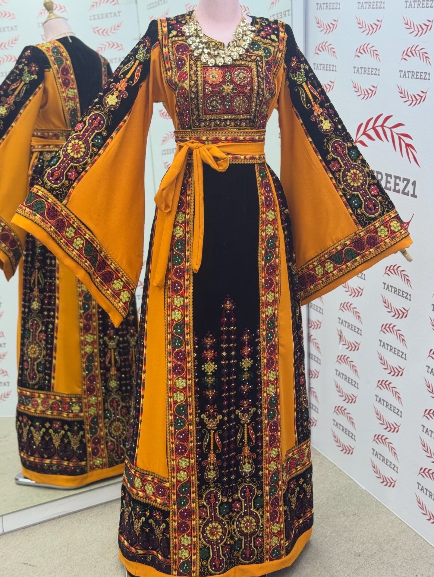 Midnight Velvet Embroidered Palestinian Fellahi Thobe