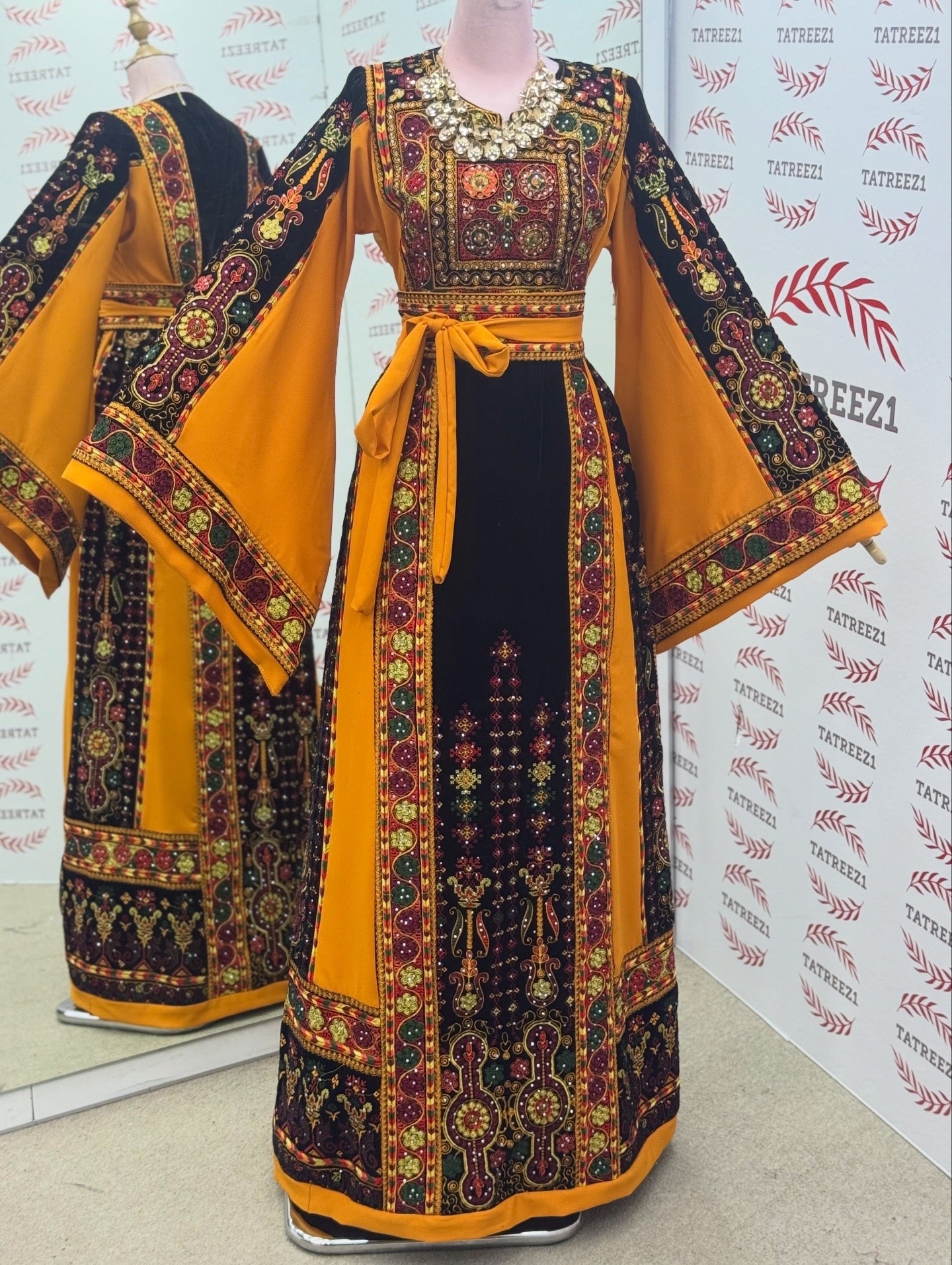 Midnight Velvet Embroidered Palestinian Fellahi Thobe