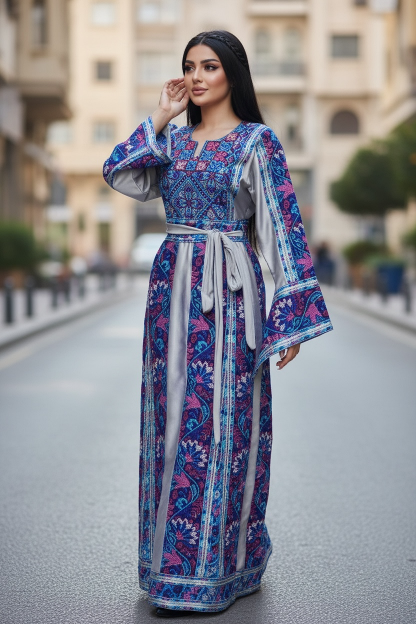 The Sapphire & Silver Majesty Palestine Thobe