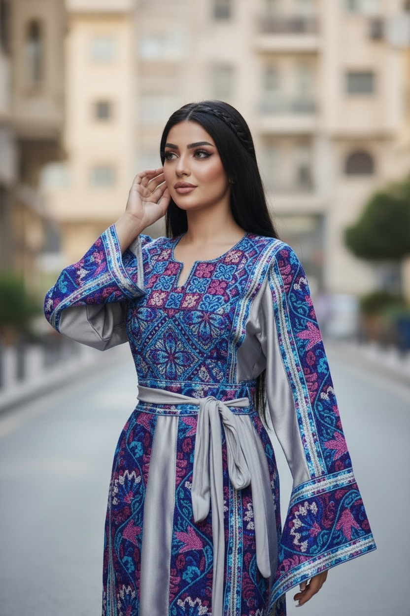 The Sapphire & Silver Majesty Palestine Thobe